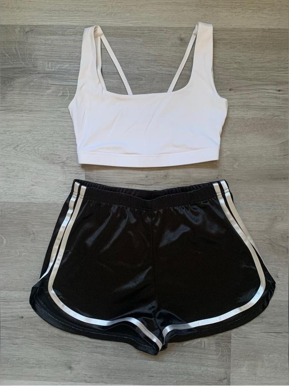 White Cropped Sports Bra and Black Athletic Shorts Set
